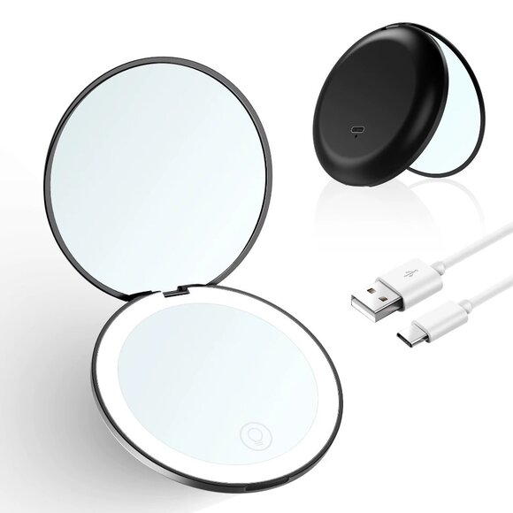 Led Lighted Folding Small Mirror with 3 Color Light, Large 4.8'' Rechargeable - Picture 14 of 16